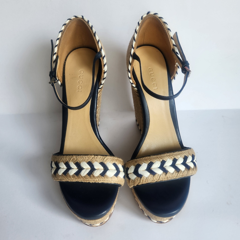Gucci Women's Black and Tan Wedge Sandals
